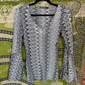 Vtg Y2K Coolwear White/ Gray/ Black Geometric Knit Retro Baddie Top Size Small